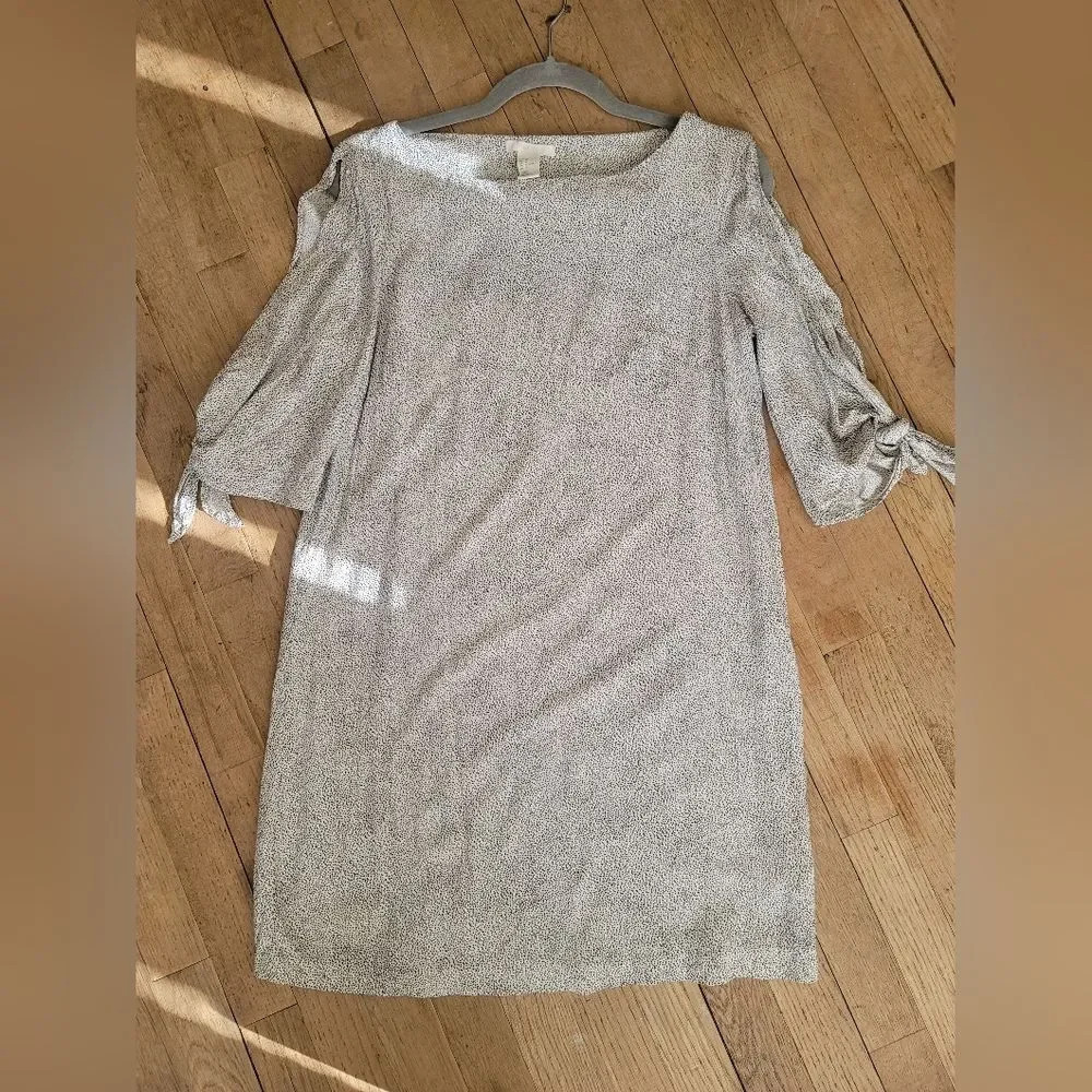 H&M Spotted Slit Tie‎ Sleeve Shift Dress, Size 10
